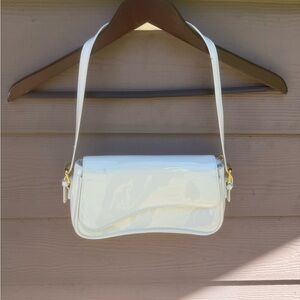 White Quilted Shoulder Bag with Gold Hardware